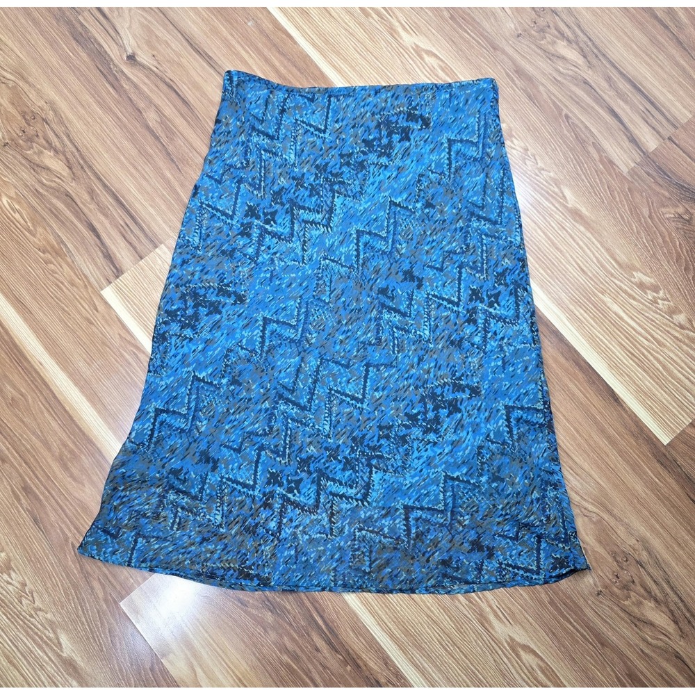 Y2k IZ Byer California Midi Skirt Juniors Medium Blue Chiffon Lined Artsy A Line